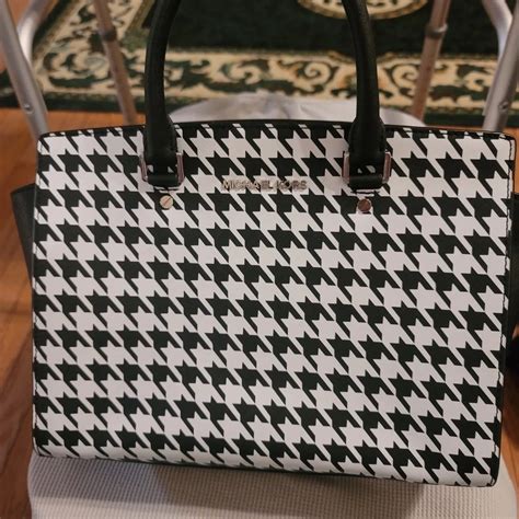 michael kors black and white checkerboard purse|michael kors black tote handbag.